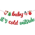 Striscione Baby It's Cold Outside luccicante con Babbo Natale e decoro di renna - Banner di Lettere (Y-00297-1)