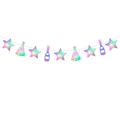 Guirlande Happy New Year irisée avec étoiles, chapeaux et bouteilles de champagne - Bannière d'Accessoires (Étoile/Chapeau de Fête/Champagne)