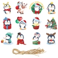 Set di 12 etichette natalizie a forma di pinguino per albero con decorazioni festive - Etichette Pinguino (J-0249)