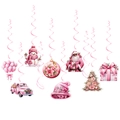 Rosa Weihnachtsdeko Spiral-Anhänger mit Weihnachtsmann, Schneemann und Christbaum - Rosa Weihnachten 8-teiliges Hänge-Set (L-00191)