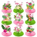 9-piece Hawaiian flamingo honeycomb centerpieces with tropical summer party decorations - 9-Piece Set (Y-00241)