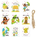 Hawaiian party gift tags set with Aloha patterns, tropical designs and jute twine - Hawaii Theme Set (Y-00239)