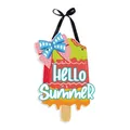 Hello Summer ice cream hanging decor with colorful stripes and blue pink ribbon bow - Popsicle Style (J-0212-1)
