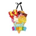 Cartoon ice cream cone hanging sign with Sweet Summer text and black ribbon bow - Ice Cream Cone Style (J-0212-2)