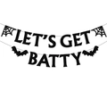 Black glittery Halloween banner featuring LET'S GET BATTY text with bats and cobwebs - Letter Banner (LET'S GET BATTY)