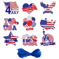 Set di 9 decorazioni da appendere per l'Independence Day USA con nastri blu inclusi - Set di 9 ciondoli a tema patriottico (Y-00249)