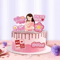 Macro shot of Mother's Day cake toppers with cartoon illustration and loving text tags - Style 3