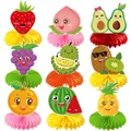 9er-Set bunte Waben-Tischdeko mit Fruchtmotiven für Hawaii-Party-Dekorationen - Sommerfrüchte-Serie