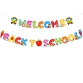 Striscione di bentornato a scuola in carta con scuolabus, mela e disegni di cancelleria - Set di Banner Welcome e Back to School (Y-00270-4)