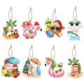 Set mit 8 tropischen Sommer Weihnachtsanhängern mit Flamingos und Surfen Schneemänner - Sommer Zwerg Hänge-Set (J-0219)