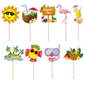 Lot de 9 accessoires photo d'été hawaïens avec flamants roses et motifs tropicaux - Style Tropical d'Été (L-00131)