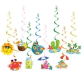 Colorful summer pool party hanging swirls with flamingo, pineapple and tropical icons - 9 Pieces Set (L-00132)