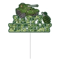Militär-Camouflage-Kuchendeko mit Panzer und Granate für Geburtstagsfeiern - Großer Tortenaufsatz (J-0236-4)