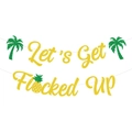 Striscione tropicale glitter oro e verde Let's Get Flocked Up per feste in piscina - Striscione Let's get flocked up (Y-00245-1)