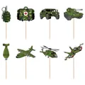 8-piece camouflage military cupcake toppers featuring tanks and army helicopters - Small Toppers (J-0236-5)