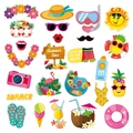 Hawaii-Strandparty Fotorequisiten-Set mit Flamingos und Ananas auf weißem Hintergrund - 25-teiliges Set (L-00130)