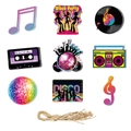 Set decorazioni appese per festa disco con dischi in vinile e ballerini su sfondo bianco - Decorazioni Sospese a Tema Disco (L-00151)