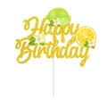 Glittering Happy Birthday cake topper with lemon fruit and summer greenery accents - Large Cake Topper