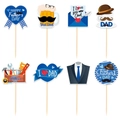 Set of 8 Happy Father's Day cake toppers with blue tie and beer mug designs - 8-Piece Set (Y-00227)