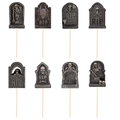 Set of 8 Halloween tombstone decorative stakes with RIP skull and spiderweb designs - Tombstone Inserts (Y-00251) / Tombstone Decoration Cardstock, Wooden Sticks And Glue Dots Set
