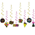 Spirali decorative neon per feste con ciondoli in carta Happy Birthday set - Spirali Pendenti (L-0070-2)
