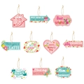 Set di 10 decorazioni per la festa della mamma in colori pastello con spago rustico - Etichette Sagomate Floreali per la Festa della Mamma e Corde di Canapa (L-00114-1)