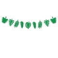Grüne Glitzer-Girlande mit tropischen Blättern wie Palme und Monstera für Sommerpartys - Smaragdgrünes Glitzer-Blattbanner (L-00137-1)