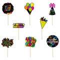 Set da 8 pezzi di oggetti di scena neon per foto di compleanno con bastoncini in legno - Cake Topper (L-0070-3)