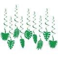 Glitzernde grüne tropische Palmen- und Monstera-Blatt Wirbeldeko für Sommerpartys - 9er-Pack / Smaragdgrüner Glitzer-Blattspiralanhänger (L-00137-2)