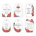 Set di 6 etichette regalo Festa della Mamma con rose rosse e scritte di auguri - Stile Floreale Rosa Rossa (J-0201-1)