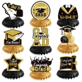 Set of 9 black and gold graduation honeycomb centerpieces for party table decoration - Black and Gold (L-00118-1)