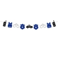 Striscione festa polizia glitterato con radio, manette e distintivi per la laurea - Banner di Accessori con Icone (L-00108-2)