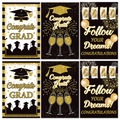 Set of 6 black and gold graduation wine labels with Congrats Grad and glitter patterns - Set (J-0198-1) / Black Gold