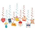 Mother's Day party hanging swirls kit with Best Mom cupcake and heart-shaped card tags - 9Pcs Spiral Hanging Ornaments (L-00115-1)