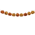 Halloween banner with 10 vibrant orange pumpkin Jack-o'-lantern paper cutouts on black string - Pumpkin Banner (L-00156-1)