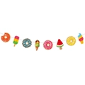 Striscione Hello Summer con ritagli di carta colorati a forma di donut, gelato e anguria - Striscione Gelato + Ciambella (J-0217-4)