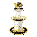 Dreistufiger Cupcake-Ständer zum Abschluss mit schwarzem und goldenem Aufsatz - Kuchentablett-Set (L-00112)