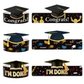 Graduation party paper crowns with academic cap designs and Congrats gold tassels - Mixed Style (J-0191)