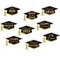 Set di 9 decorazioni per laurea nero e oro con scritte glitterate Class of 2024 - Set Oro Nero (Y-00218)