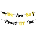 Black and gold glitter 'We Are So Proud Of You' graduation banner with graduation caps - We Are So Proud Of You Style