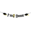 Black and gold glitter 'I'm Done' graduation banner with cap and scroll icons - I'm Done Style