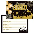 Tarjetas de consejos de graduación de doble cara con letras doradas y siluetas graduadas - Estilo de Silueta de Fuegos Artificiales Negro Oro (J-0207-1)