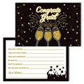 Detalle frontal y posterior de tarjetas de graduación en negro y dorado con felicitaciones - Estilo de Lujo Copa de Champaña Negro Oro (J-0207-2)