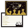Detalle de tarjetas de graduación en negro y oro con diseño elegante de siluetas - Estilo de Mensaje de Birrete de Graduación Negro Oro (J-0207-3)