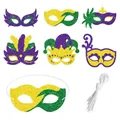 Set maschere fai da te Mardi Gras in carta glitterata con cordini elastici viola e oro - Stile Stampato (Set da 6)