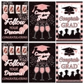 Congrats Grad bottle labels with rose gold glitter design for graduation party decor - Set (J-0198-2) / Pink