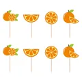 Sommerliche Orangen Themen Party Tortenstecker mit Fruchtscheiben Motiven und Holzstäben - 8 Stück Kuchen Topper