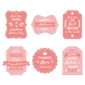 Set di sei etichette regalo rosa per la festa della mamma con cuori e fiori - Stile Corona Cuore Rosa (J-0201-2)