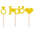 Golden glitter I Do heart and diamond ring cake toppers set for wedding party decor - Gold