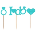 Blue glittery I DO heart and diamond ring cake toppers set for wedding party decor - Blue (mys0432-1)